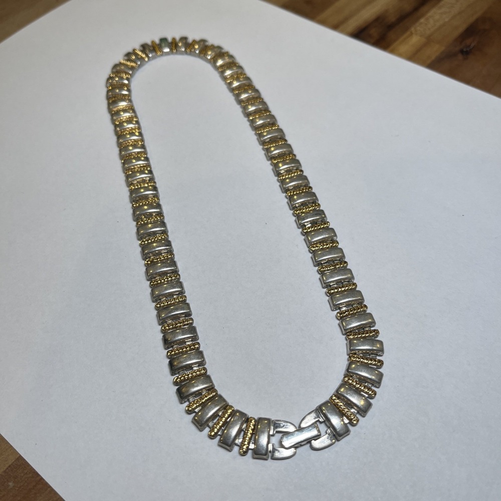 Napier vintage links mesh necklace silver & gold tones 17" costume jewelry